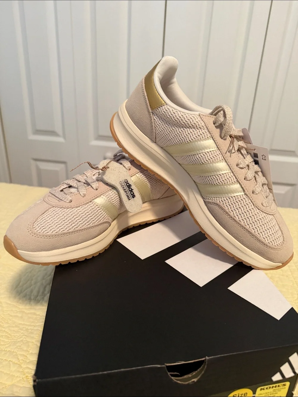 adidas Cloudfoam Retro Runner Sneakers in Light Beige with Gold Accents
